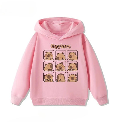 Autumn Winter Cartoon Cute Capybara Print Hooded Pullover