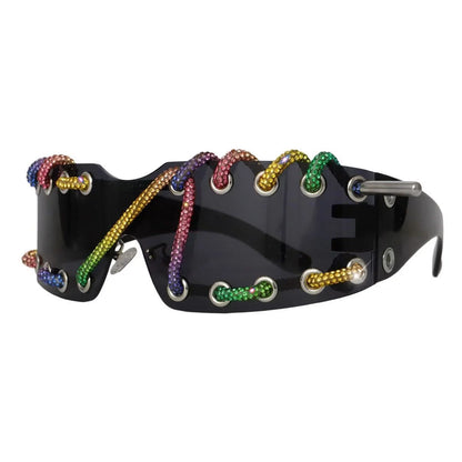 Punk Y2k Frameless Crystal Chain One-piece Bling Sunglasses
