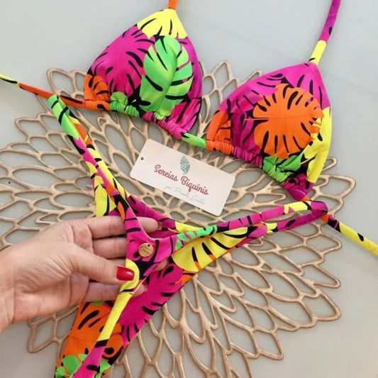 Split Print Swimwear G-string Bikini