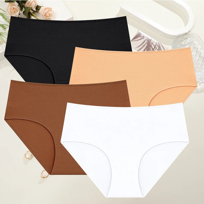 4Pcs/Set Cotton High Waist Plus Size Lingerie