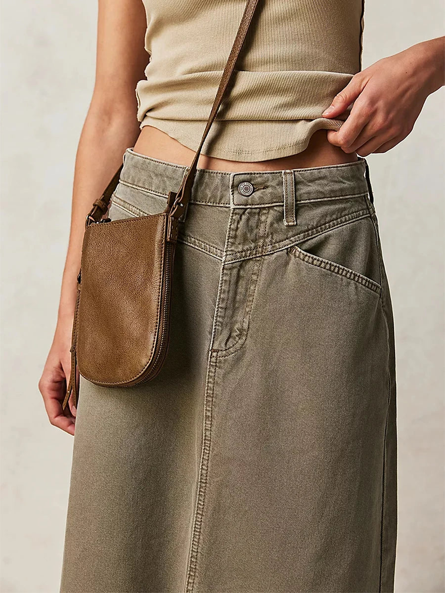 Falda vaquera larga de talle alto estilo maxi