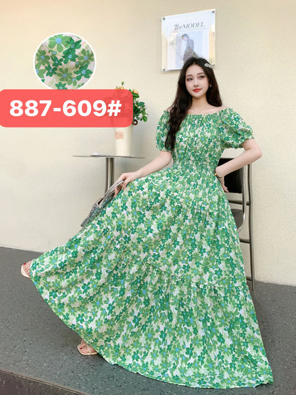 Long Maxi Bohemian Korean Style Floral Vintage Slim Dress Boho