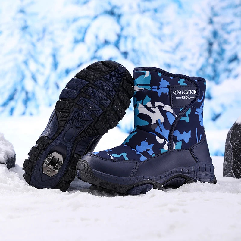 Snow Winter Plush Waterproof Fabric Non-Slip Rubber Sole Boots