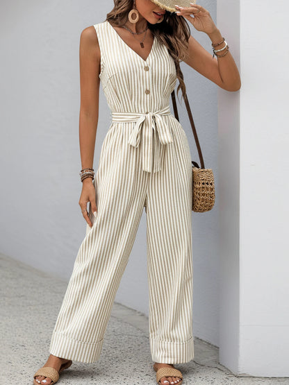 Striped sleeveless V-neck casual Jumpsuit
