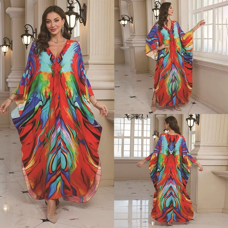 Kaftan Wave Neck Swimsuit Cover Up Caftan Dress