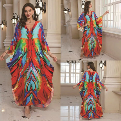 Kaftan Wave Neck Swimsuit Cover Up Caftan Dress