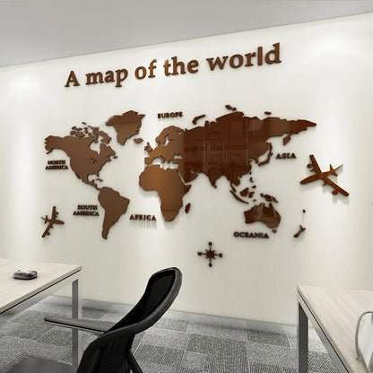 World Map Wall DIY 3D Acrylic Wall Stickers Three-dimensional Mirror Stickers