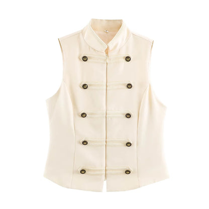Black Sleeveless Rope Knot Decorative Slim Fit Top Vest