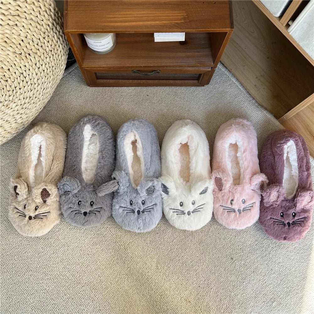 Winter Warm Home Fuzzy Fur Cotton Non Slip Grip Fluffy Lazy Slippers
