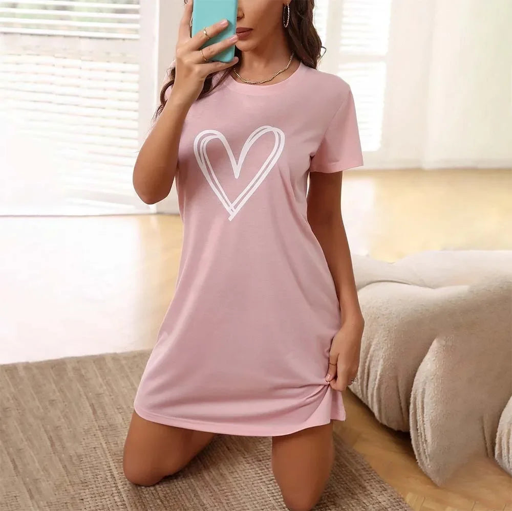 Sexy Nightgown Love Print Short-sleeved Pyjamas