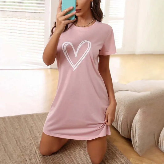 Sexy Nightgown Love Print Short-sleeved Pyjamas