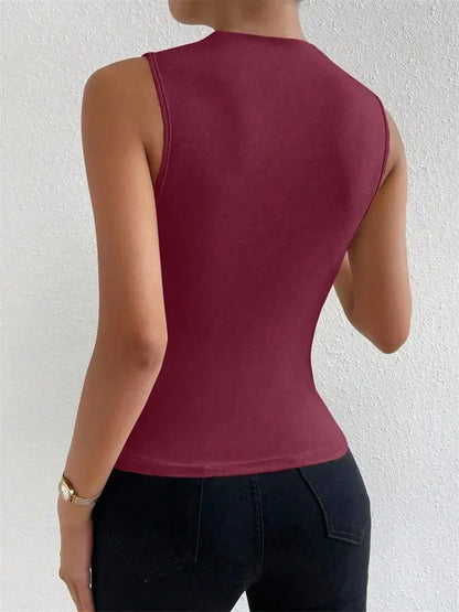 Casual Mock Neck Ruched Tank Top Sleeveless  Shirt