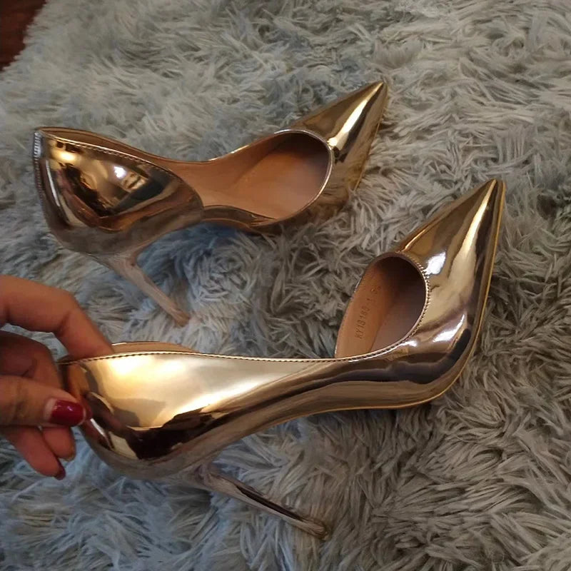 High Heels Pumps Metallic Leather Shoes