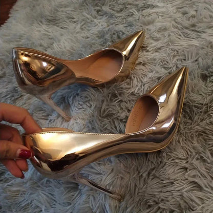 High Heels Pumps Metallic Leather Shoes