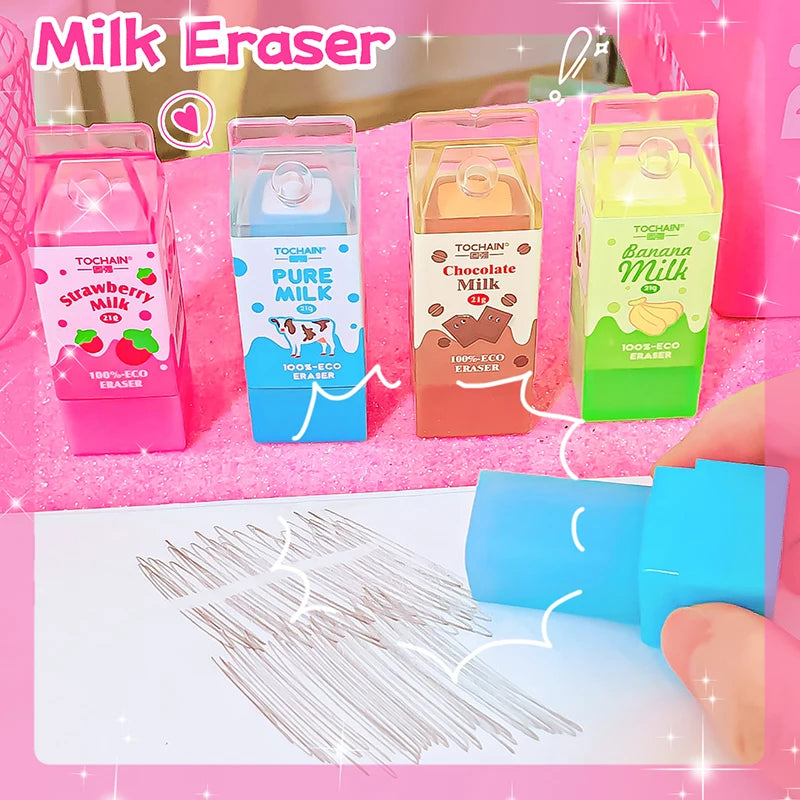 Kawaii Milk Carton Rubber Erasers cute stationery