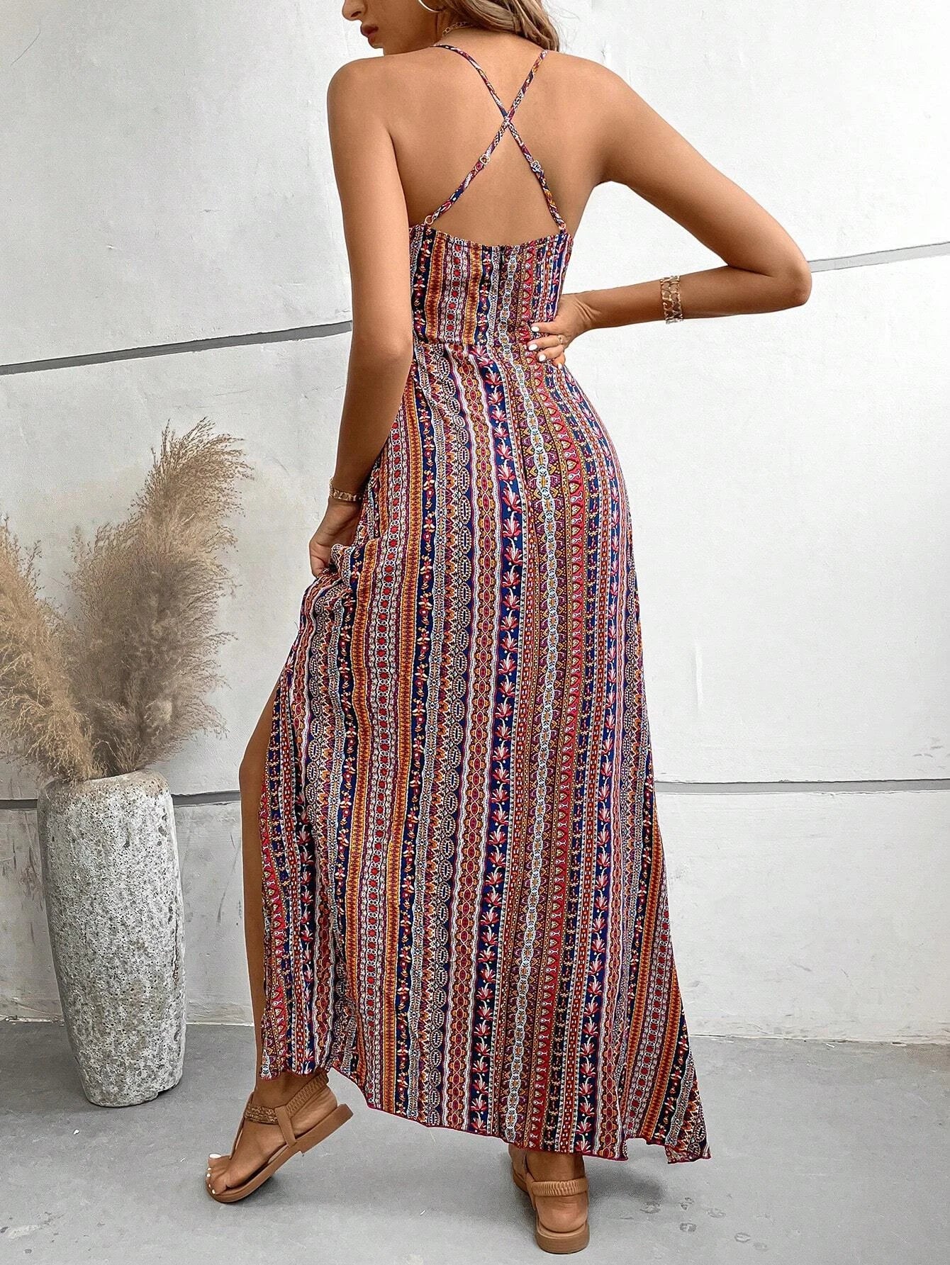 Backless Split Thigh Boho Dress