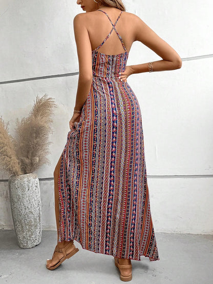Backless Split Thigh Boho Dress