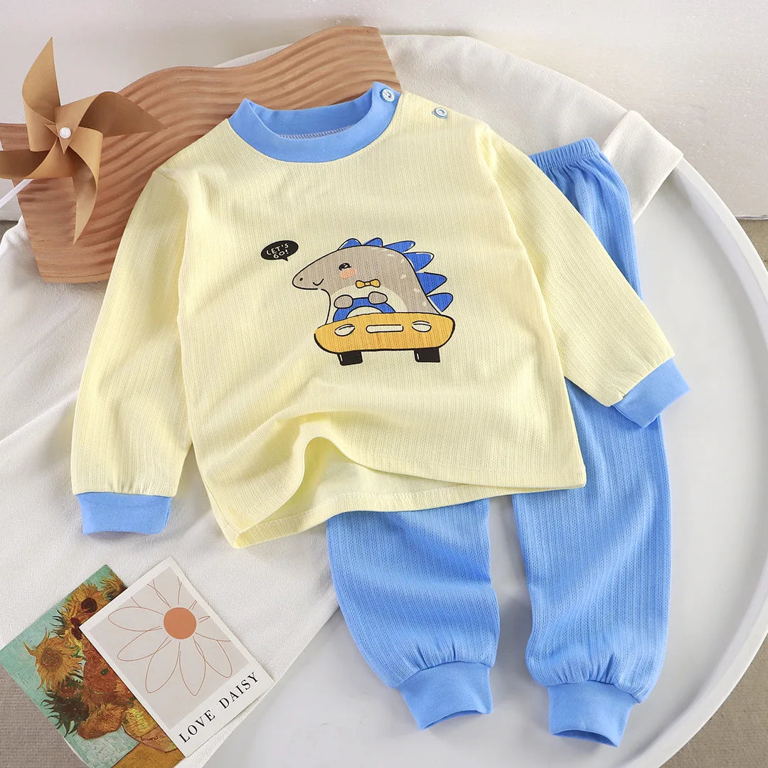 Toddler Pure Cotton Cartoon Casual Long Sleeved Pajamas and Sleepwear Set