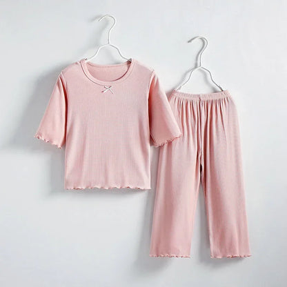 Girls Ice Silk Thin Pajamas Outfit Set