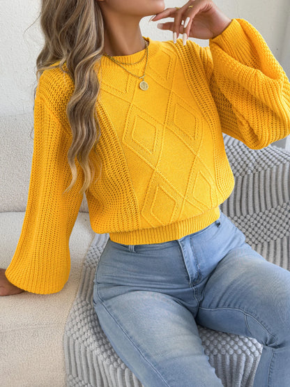 Round Neck Lantern Long Sleeve Knitted Sweaters