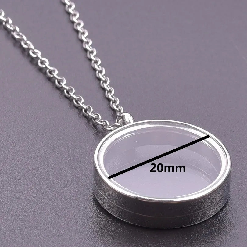 1Pc 10-45mm Round Memory Coin Bezel Locket Pendant Necklaces
