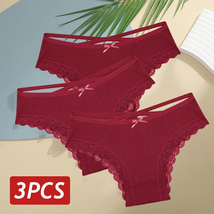 3PCS/Set Cotton Sexy Low Rise Lace Brazilian Panties S-XL