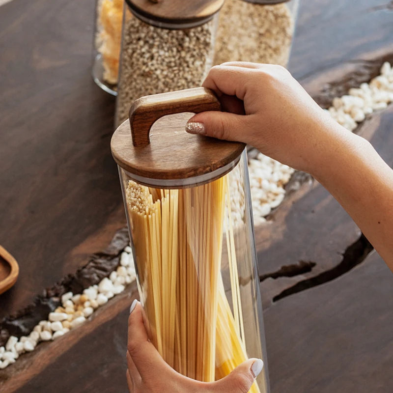 Clear Glass Jar with Bamboo Lid Sealed Canister Food Storage Container
