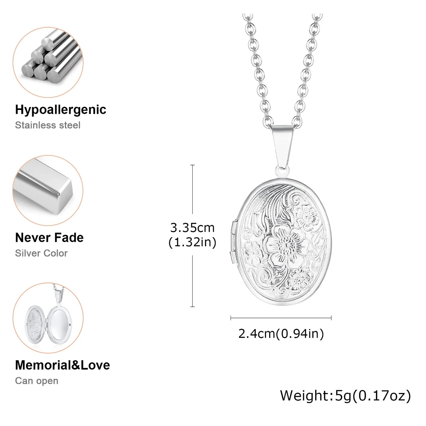 Photo Frame Glossy Stainless Steel Necklaces