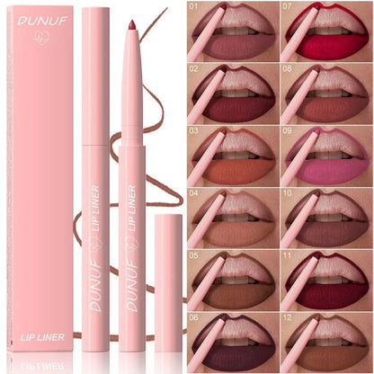 Matte Lip liner Pen 12Color Waterproof Fine Lipstick Slim Lip Outline Contour Makeup