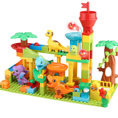 Big Building Blocks Marble Race Run Track Dinosaur Part Maze Toy