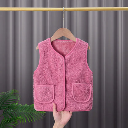 Baby Lamb Wool Warm Waistcoat Plush Vest Single Breasted Double Layer Warm Coat