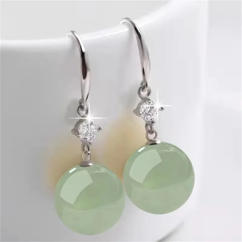 Green Hotan Natural Stone 18k Gold 925 Silver Stud Earring
