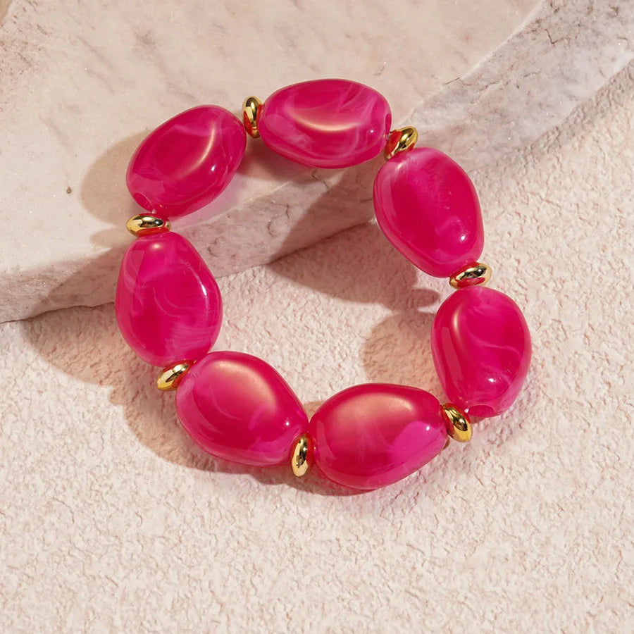 Colorful Marbled Irregular Oval Bead Elastic Bracelets