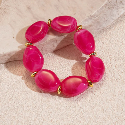 Colorful Marbled Irregular Oval Bead Elastic Bracelets