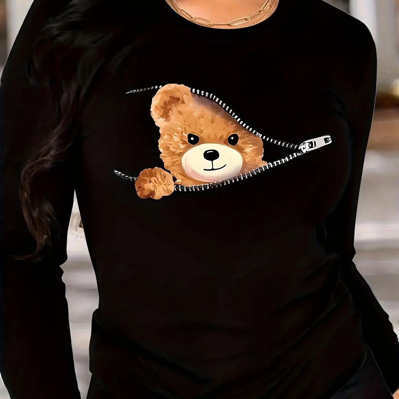 Teddy Bear Print Crew Neck T shirt