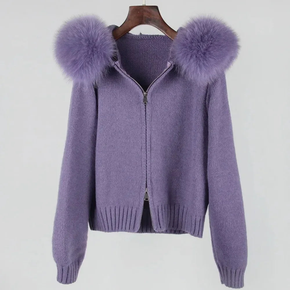 Hooded Real Fox Fur Collar Jacket
