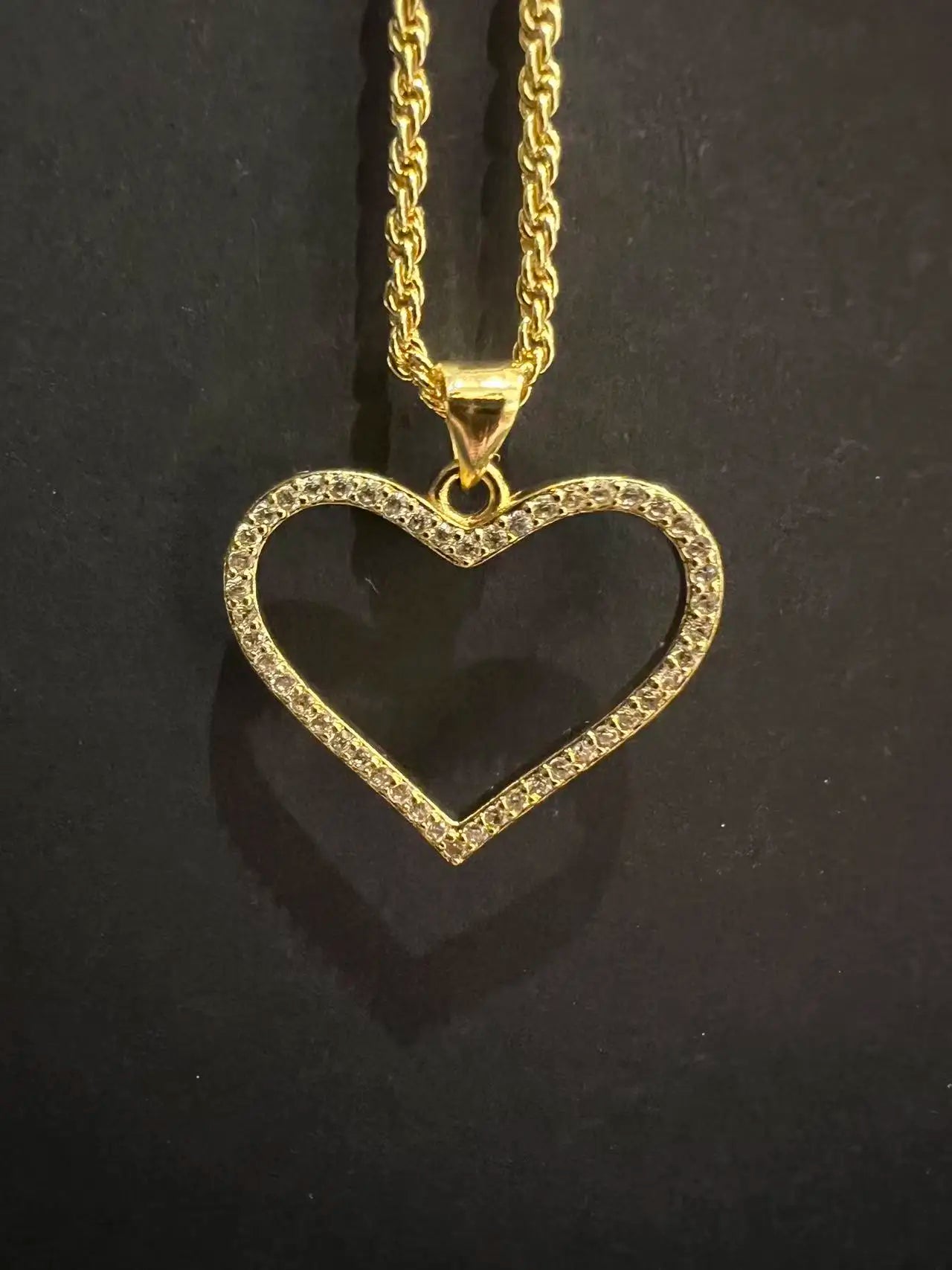 18K Gold Rope Chain Heart Pendant Necklace
