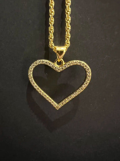 18K Gold Rope Chain Heart Pendant Necklace