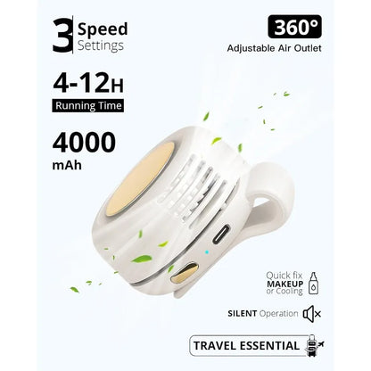 Portable Silent Fan Mini USB Rechargeable Bladeless Electric Clip-on Fan