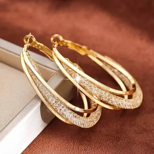 Crystal Stone Hoop Earrings Twisted Metal