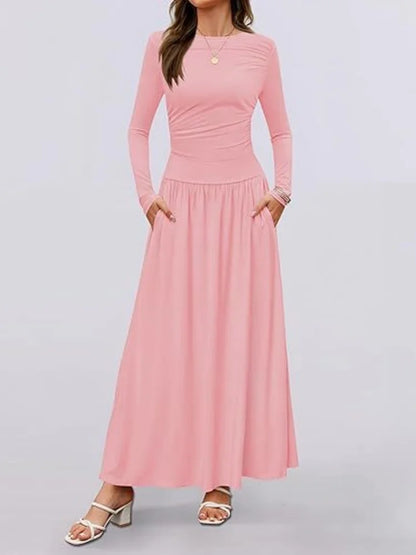 Long Sleeve Maxi Fit Ruched Casual Wear Dress