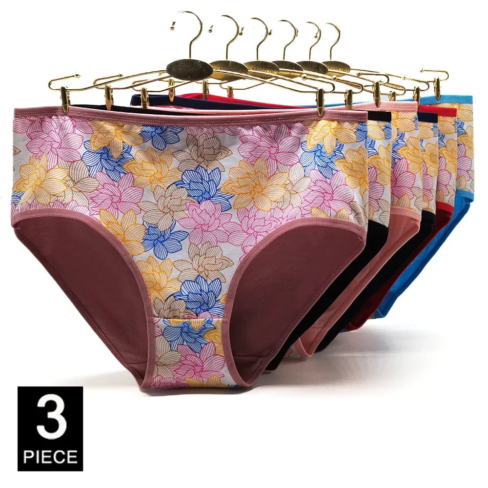 Cotton Underwear Plus Size Briefs Knickers Lady Lingerie 3 Pieces/Lot