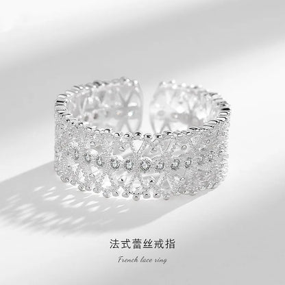 925 Sterling Silver Luxury Hollow Zircon Geometry Adjustable Rings