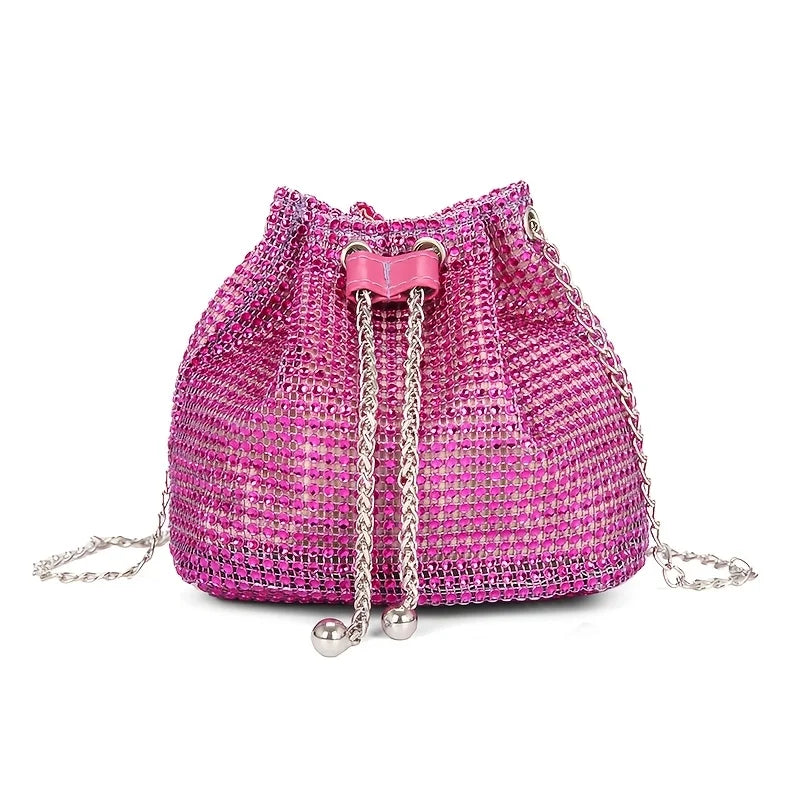 Sparkling Rhinestone Embellished Drawstring Crossbody Bag