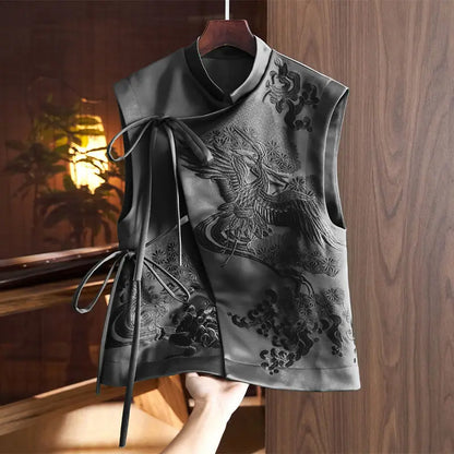 Chinese Style Outerwear Vest Flowers Embroidered Lacing Vests