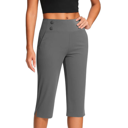 Thin Yoga Button Pocket With Split Hems High Waist Sports Pants