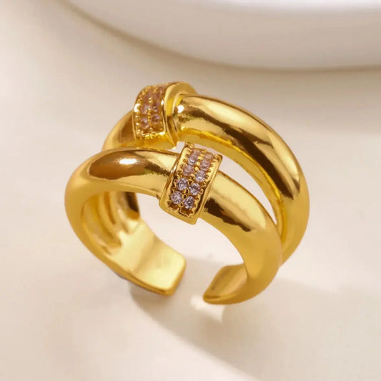 Zircon Star Knot Gold Stainless Steel Geometric Rings