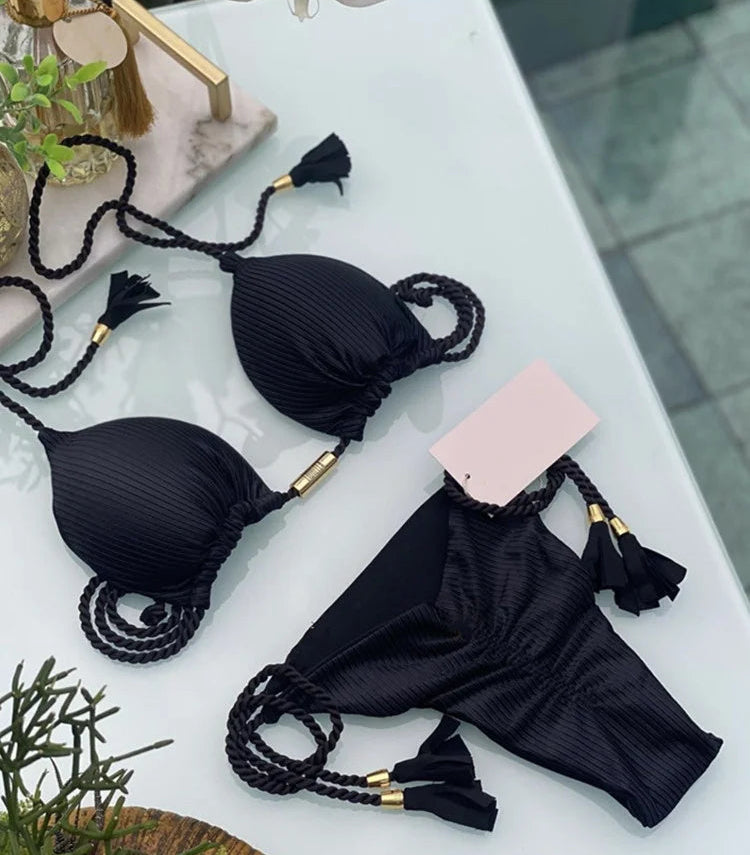 Backless Rope Triangle Swimsuit Bikini