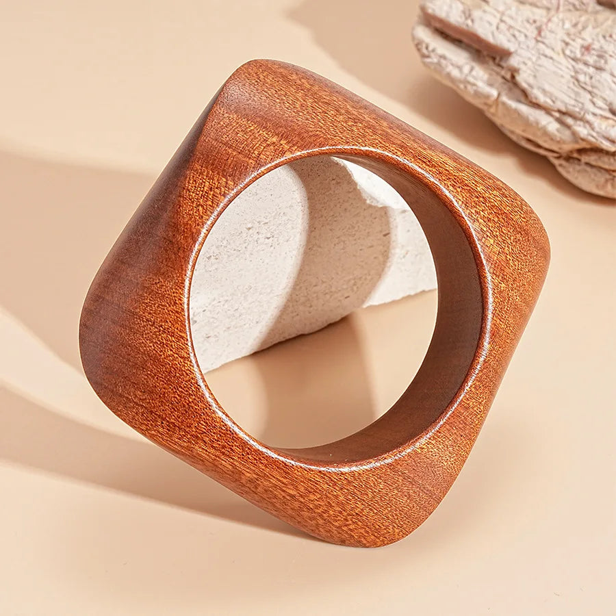 Hip Hop Khaki Brown Wood Wide Bangles