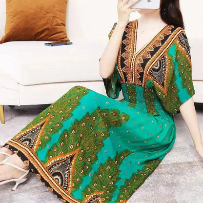 Colorful Flower  Bohemian Midi Dress